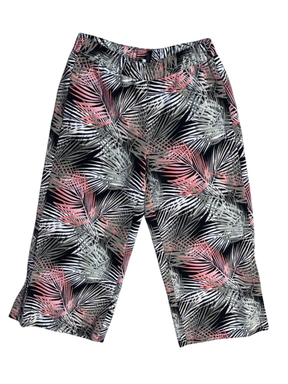 WHBM Pants The Wide Leg Crop Black Pink White Palms Size 6 Summer Split Hem
